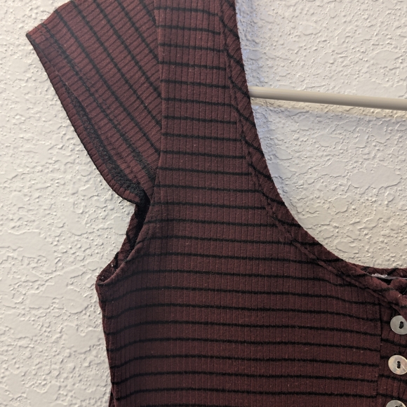 Poof! Burgundy Striped Short Sleeve Top - Picture 3 of 6